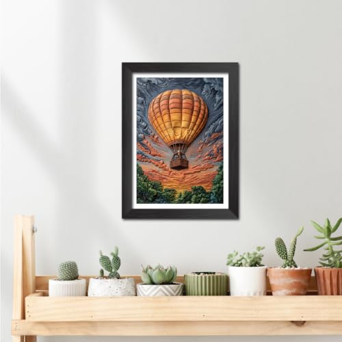 Image of TenorArts Flying Parachute Art 3D Clay Textured Digital Art Print Photo Frame, Modern Art Painting For Bedroom Living Room Home and Cafe Decor | Minimal Drawing Black Framed Posters for Decoration (9x12 inches) [CL-A08]