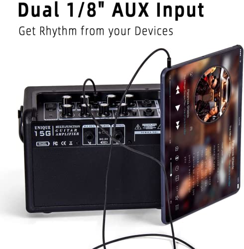 Acoustic/Electric Guitar Amplifier, 15 Watt Portable Bluetooth Amp for Guitar Acoustic/Electric with Reverb Effect, 2 Band EQ,Black - Image 4
