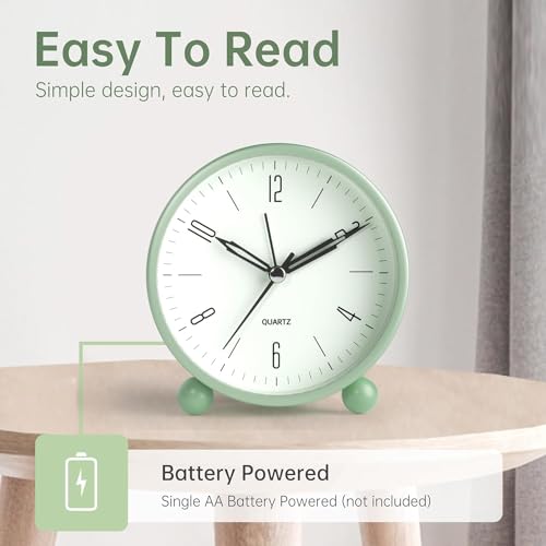 Image of MATSON Super Loud Alarm Clock for Heavy Sleepers Adults,Twin Bell Retro 4 Inch Silent Non-Ticking Quartz with Backlight, Metal dial, Alarm Clocks for Bedrooms Bedside (Green)