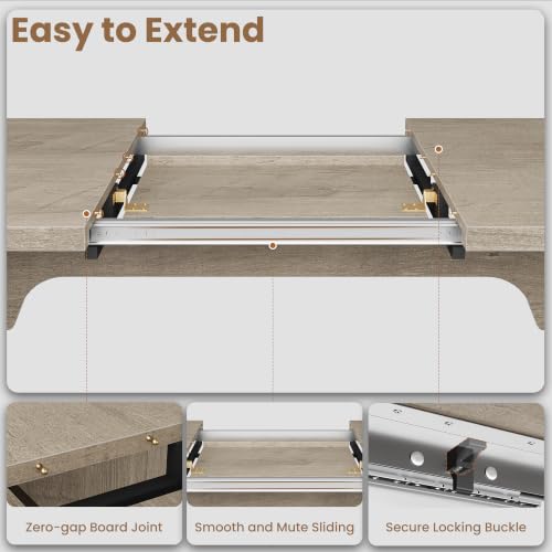 Image of GarveeHome Rectangular 63 inch-82.7 inch Extendable Dining Table with Round Corner | Spacious, Sturdy, Stable, Farmhouse, Scratch-Resistant, Durable, Easy to Assemble, Matches Any Chair Style, Sturdy Base