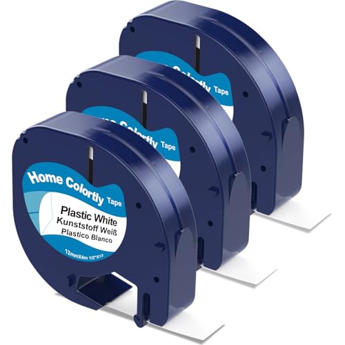 3-Label Tape Compatible with DYMO Label Tape Plastic White 12mm x 4m