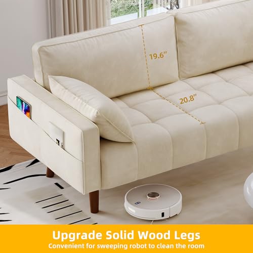 DWVO 67" Loveseat Sofa, Velvet Fabric Sofa Couch for Small Space, Modern Loveseat with Button Tufted Seat and Side Storage Pockect, 3 Seater Couch for Living Room Bedroom, 2 Pillows Included, Beige