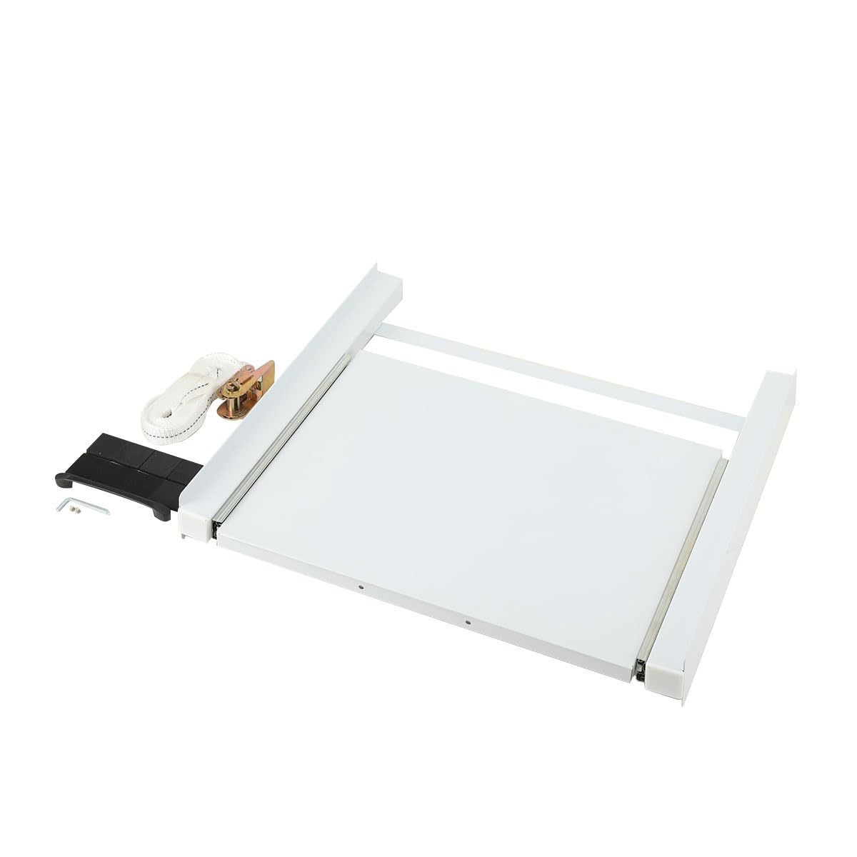 60X54CM Stapelset mit Schiebeablage, Zwischenbaurahmen mit Ausziehplatte, Stapelset mit Schieberegal Verbindungsrahmen für Waschmaschine und Trockner, Standard-Tiefe (47–60 cm)