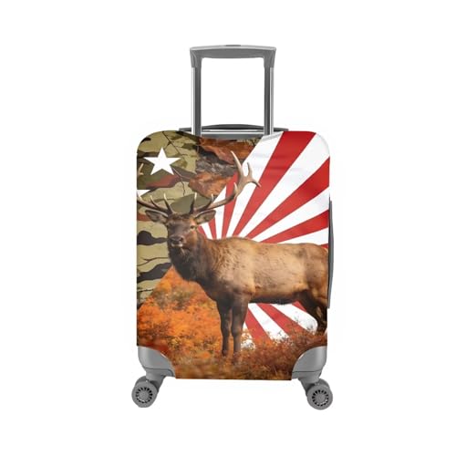 Image of Mumeson National Flag Deer Luggage Cover for Suicase Dust Protective Anti Scratch Washable Baggage Cover Zip Closure Easy to Install