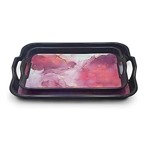 Image of SUPERWARE | Food Grade Melamine | Serving Tray Set - Handy Tray Cloud Pinky Black Base (2 nos.) | Serveware, Tableware, Stain Free, Glazed Finish