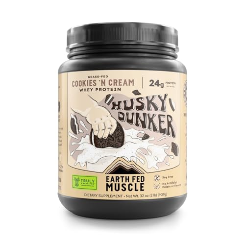 Image of Earth Fed Muscle Husky Dunker Cookies 'n Cream Irish Grass Fed Whey Protein Isolate, Third-Party Certified. 24g Protein, Cookies & Cream - Non-GMO, Hormone Free, Soy Free - 2 LB, 27 Servings