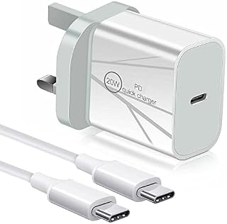 Galaxy A13 / A13 5G Charger Plug 20W Type-C To Type-C Fast Charging Data Cable 3.0-3.3ft Charger Cable High Speed Charger Adapter UK 3 Pin Mains Wall USB C Charger Plug For Samsung Galaxy A13 / A13 5G