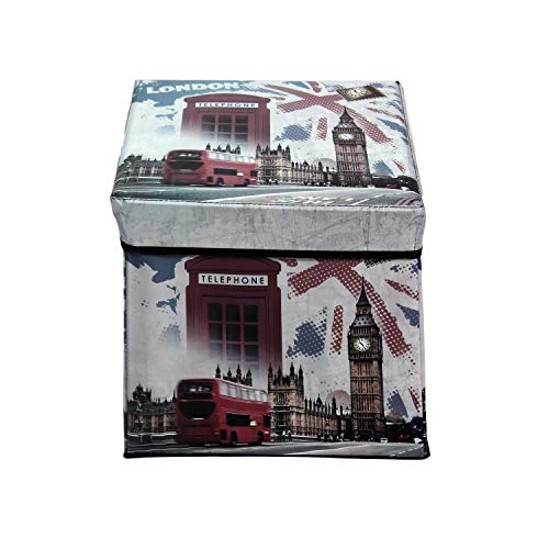 Image of Whitecloud TRANSFORMING HOMES Portable and Foldable London Telephone Laundry Box Folding /Sitting Stool (30X30X30 cm)