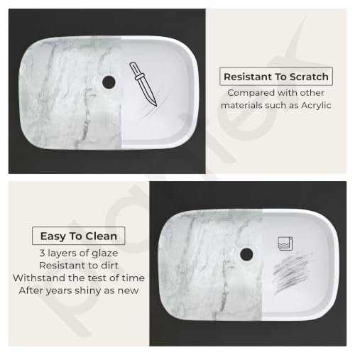 Image of Plantex Tabletop Wash Basin /Bathroom Sink /Wash Basin Over Counter /Designer Ceramic Wash Basin for Bathroom (21.5x14x4.5 Inch - Marble Finish)