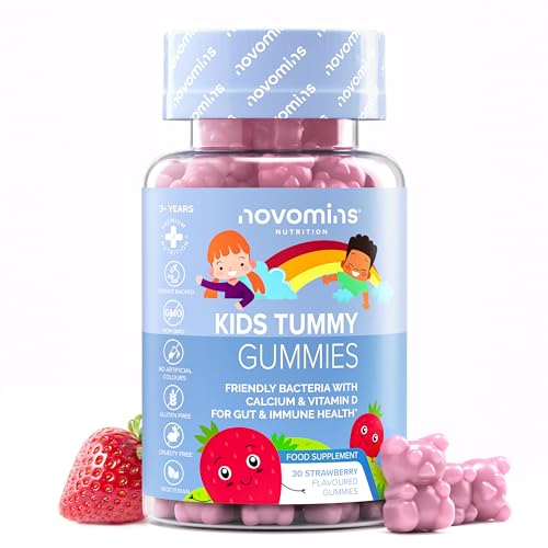 Gominolas Probioticos Niños - 2 Mil Millones de UFC - Probioticos con Calcio y Vitamina D para Niños - Salud Intestinal - 1 Mes de Suministro - Sin Gluten y Vegetariano - 30 Gominolas - Novomins