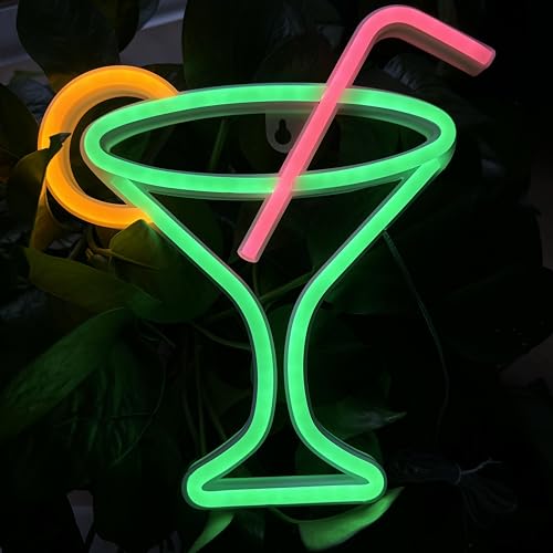 Image of Cocktails Neon Sign for Wall Decor ，Cocktails Happy Hour Neon Sign Man Cave Bar Home Art Neon Light Handmade LED Neon Lights Signs for Bedroom Beer Bar Neon Light Sign Hotel Party Club