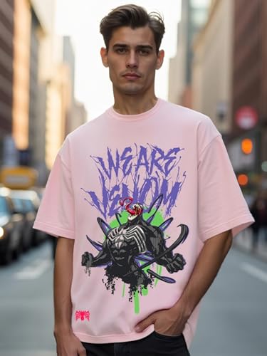 Image of Bewakoof Official Marvel Merchandise Men's 100% Cotton 220 GSM Graphic Print Oversized Fit Round Neck T-Shirt