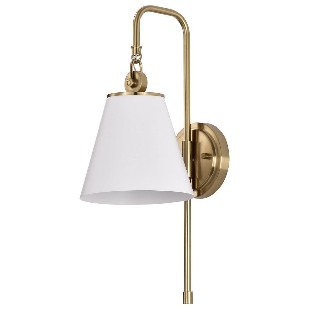 Nuvo Lighting 60/7446 Dover - 1 Light Wall Sconce in Mid-Century Modern Style-19 Inches Tall and 7 Inches Wide, White/Vintage Brass Finish with White/Vintage Brass Shade