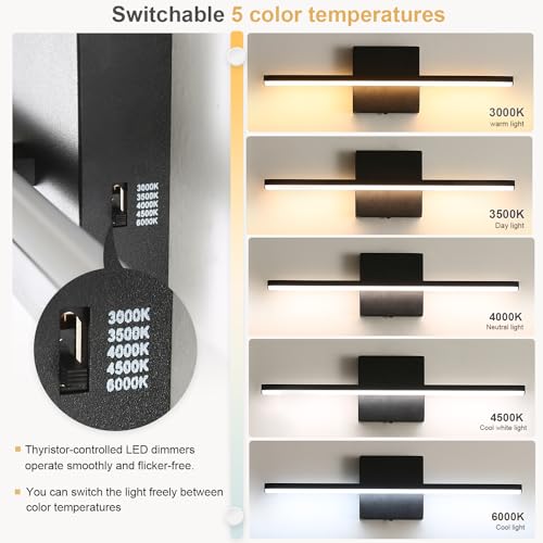 Image of Modern Bathroom Vanity Light 16 Inch, 14W Black Bathroom Light Fixture Over Mirror, Dimmable 5CCT LED Wall Sconce Lighting for Restroom Mirro
