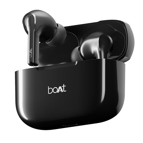 Boat Airdopes 163 in Ear Wireless Earbuds with 40 HRS Battery, Fast Charge, 13mm Drivers, IPX5, Quick Touch Response Control (Active Black) view 1