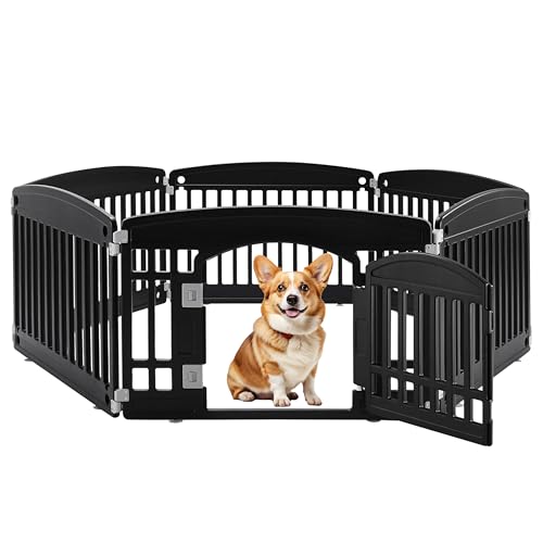 Simple Deluxe Plastic Dog Playpen, 24" Exercise 6-Panel Pet Playpen with Door, Safe and Secure, Folding and Portable Puppy Playpen for Puppies and Small Dogs, Black