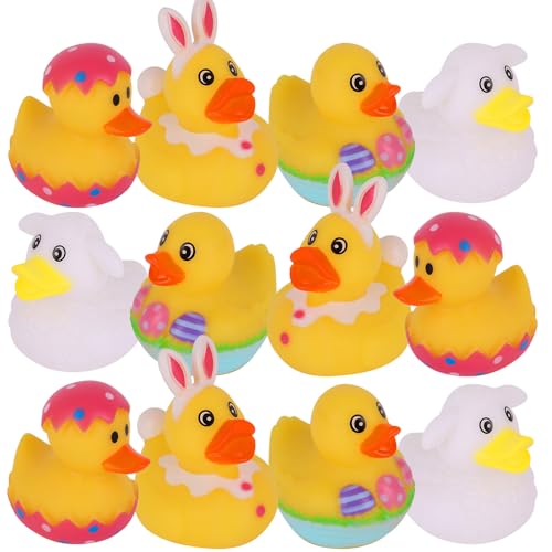 ArtCreativity 2.5 Inch Easter Rubber Ducks for Kids – Pack of 12 Assorted Styles Mini Easter Ducks, Fun Egg Hunt Surprise Toys, Easter Party Favors, Jeep Ducks, and Easter-Themed Bath Toys for Kids