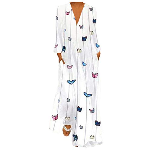 LEvifun Vestidos De Fiesta para Talla Grandes Mangas Larga Vestidos Playa Mujer Vestidos Casuales O Cuello Bolsillos Sólido Vestido Maxi Vestido Verano Moda Vacación Cóctel Evening