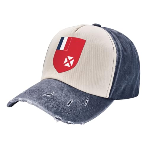 Image of KETAFOUND Vintage Cotton Baseball Cap Wallis and Futuna Badge Distressed Snapback Trucker Hat National Spirit Edge Grinding Do Old Hat for Men Women Outdoor Golf Tennis Shopping Navy Blue