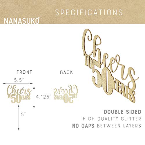 Nanasuko 50Th Birthday/Anniversary Cake Topper - Cheers To 50 Years - Double Sided Gold Glitter - Premium Quality Made In Usa #TOP1