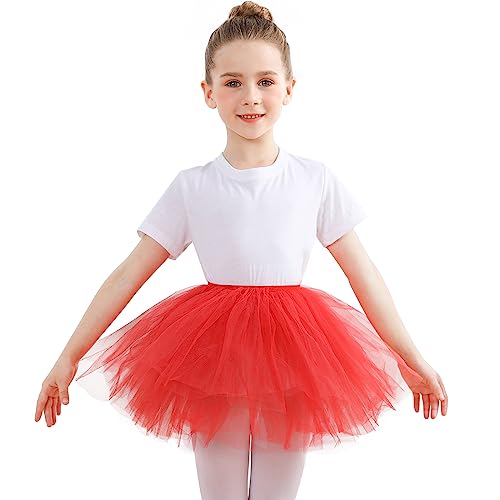 DGSHIRLDJO Saias de Tutu, 5 camadas saia tule princesa Tutus saias para meninas 3-8 anos de aniversário/Daily Wear/Halloween disfarce, Vermelho