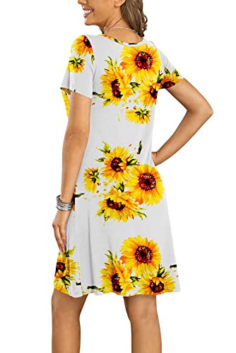 Dusdimon Women's Summer Casual Tshirt Dresses Short Sleeve Cover Ups Beach Loose Dress(Sunflower White, L) #TOP1