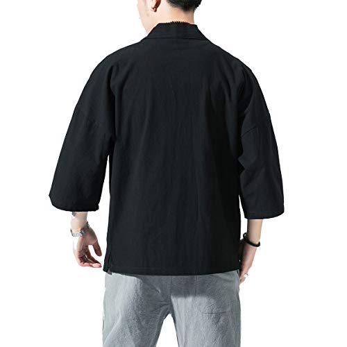 Image of PRIJOUHE Men's Kimono Jackets Cardigan Lightweight Casual Cotton Blends Linen Seven Sleeves Open Front Coat Outwear
