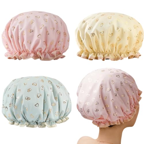3 Pièce Bonnet de Douche, 2 Pieces Bonnet de Douche Étanche, Chapeau de Douche Réutilisable Double Couche avec Bande Élastique, Bonnet de Douche Imperméable pour Cheveux Longs