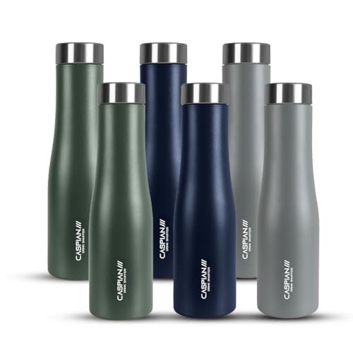 Image of CASPIAN / / / Aqua ISI Certified Stainless Steel Water Bottle 1ltr. (Multicolor, 1 Litre, Set of 6) | Leak Proof Thunder for Fridge Home Office Travel School Kids Boys Girls Adults Sports Gym| BPA Free