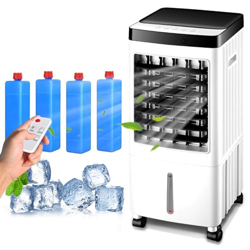 Evaporative Air Cooler Cooling Fan with 3 Modes & 3 Speeds Windowless Air Conditioner with 12-H Timer Remote ControlPortable AC Unit w/ 10L Water Tank Fast Cooling for Room and Kitchen