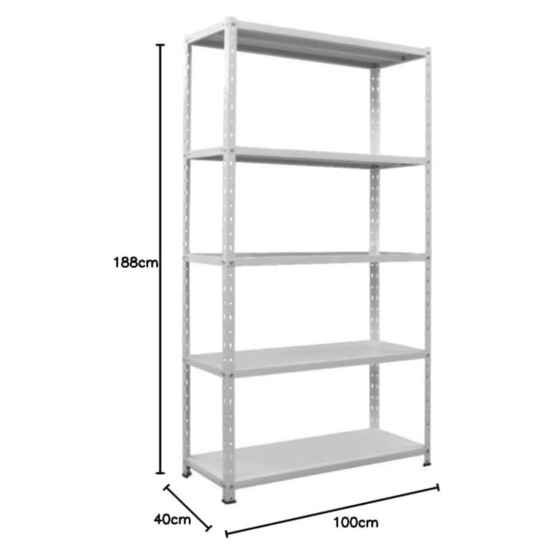 Scaffale in Metallo Verniciato Bianco - 5 Ripiani Regolabili – Dimensioni L100 x P40 cm x H188 - Capacità di Carico 250 kg - Ideale per Garage, Magazzino e Ufficio