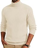 Cotrasen Turtleneck Men Knit Pullover Sweater Casual Long Sleeve High Neck Sweaters Regular Fit Cotton Sweater Tops Fall Winter Light Khaki S
