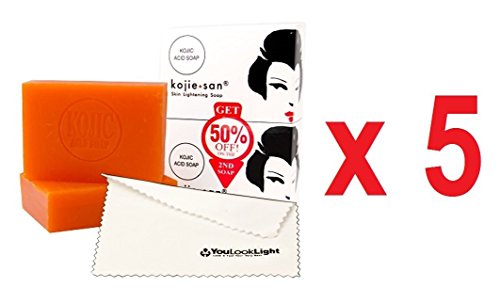 KOJIE SAN FACE & BODY SOAP - 5 Pack of Kojie San Skin Lightening Kojic Acid Soap ( 2 Bars per pack) 65g - SUPER SAVINGS