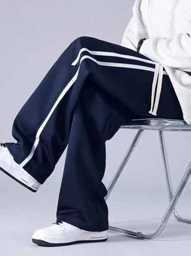 Image of Men's Relaxed Fit Solid Striped Pattern Lycra Blend Straight Trouser Pant with Standard Length and Elastic Band Closure Type | Trouser for Men Regular Fit | Loose Pant for Man