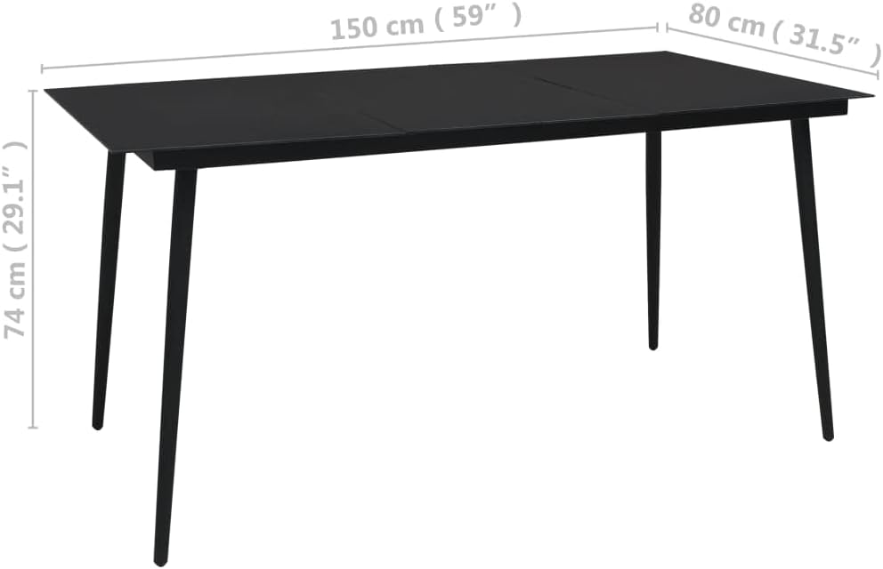 Patio Dining Table,Garden Tables,Outdoor Dining Tables,Leisure Table,Game Tables,Outdoor Tables,Coffee Tables,Camping Tables,for Garden,Backyard,Bistro, Black 59.1"x31.5"x29.1" Steel and Glass