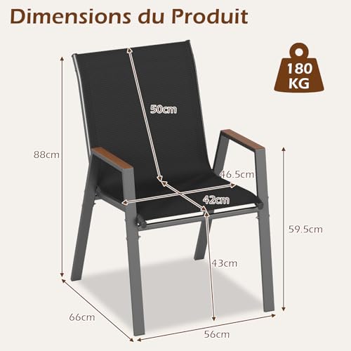 Lot 2 Chaises Jardin Empilables Tissu Respirant COSTWAY