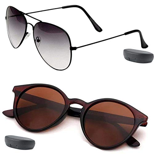 Image of Y&S Unisex UV Protected Sunglasses For Mens Womens In Black And Brown Combo Of 2 Man Woman Sun glasses Goggles Set (2ECX-7Q2T-Y6VB)