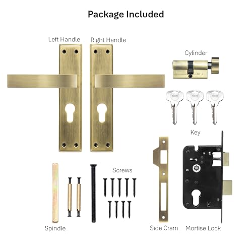 Image of Yale YECM-405-8P-TT-AB Mortise Door Lock for Bedroom /Home /Office /Hotel Suitable for Left /Right Handed Doors, Handle set comes with 8 inchbackplate thumb turn, 3 KEYS cylinder and lock body (Antique brass)