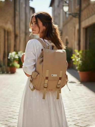 Image of The House of tara Canvas Backpack for Men and Women 23L | Casual Cotton Bag With 100% Cotton Inner Lining, 4 External & 3 Internal Pockets | Backpacks Suitable for College, Travel & Hiking (Beige)