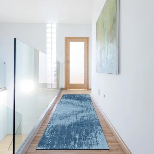 Alfombra antideslizante lavable 90x120 cm para pasillos modernos color azul 6