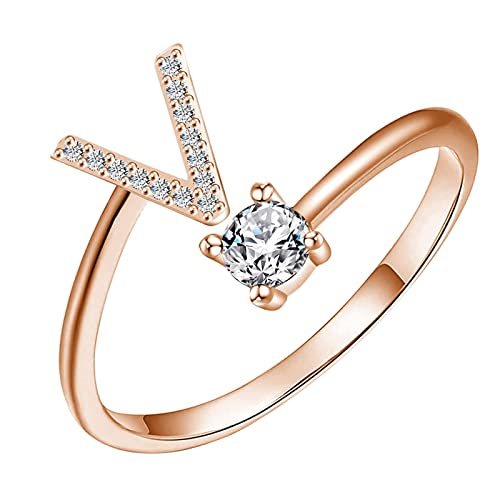 Anillos para mujer, con letras abiertas, regalos para novia, compromiso, fiesta, plata, para hombres, V, Talla única