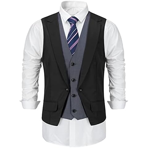 Allthemen Chaleco de Traje para Hombre con Capas Negro L Cover