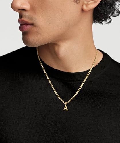 Initial A-Z Letter Pendant Necklace for Men 18K Gold Plated Capital Initial Necklace Cuban Link Chain 4mm 20 Inch Jewelry Gift2