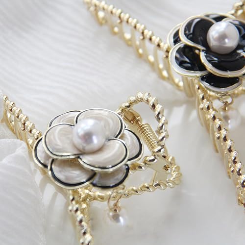 Image of Diversa Rhinestone Golden Claw Clip, Embellished Korean Clutcher, Non- Slip Metal Claw Clip for Girls, Fancy Clutcher for Women, Pack of 1 (Camellia)
