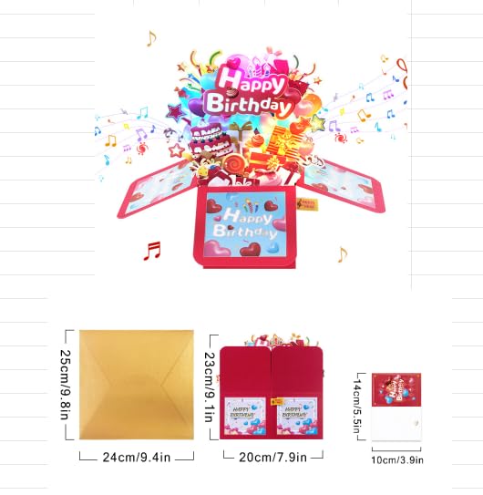 Kesote バースデーカード メロディ ライト付き 女の子 子供 誕生日カード バースデー 立体 3D ポップアップ 音楽付き ピンク