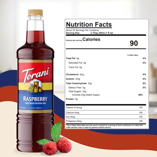 Image of Torani Raspberry Syrup 1L with Pump Berry Flavoring for Coffee & Lemonades