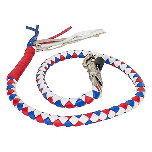 Dream Apparel 42â€ Leather Motorcycle Get Back Whip for Handlebar Fringed Biker Whip, Red White & Blue
