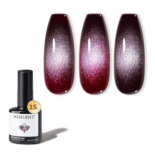 Image of modelones Red Cat Eye Gel Nail Polish Burgundy Wine Color Changing Mood Temperature Change valentine Nail Polish Gel Soak Off Nail Art New Year Party 15ML