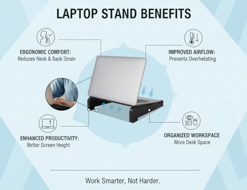 Image of Foldable Laptop Stand Handcrafted Wooden Laptop Stand for Desk with Length Adjustment and Laptop Riser that Works with Pad MacBook Pro and Other HP and Dell Devices 15.6 inches Dark Walnut