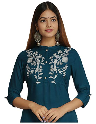 Image of NEW4U Women's Regular Fit Rayon Straight Buttoned Kurta | Designer Printed Kurti /Embroidery Kurta Round Neck Style with Buttons Ethnic Kurta